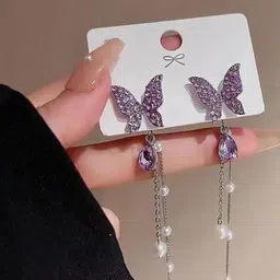 AKISON JEWELS Silver & Purple Butterfly Drop Earrings-picture-16