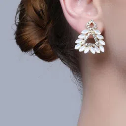 PUJVI Artificial Stones Studded Triangular Shaped Drop Earrings image 3