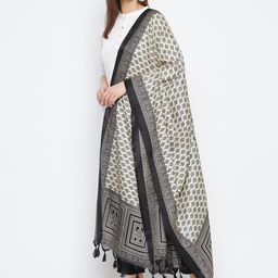 Clora Creation Black & White Printed Silk Dupatta image 2
