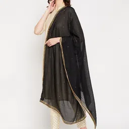 Clora Creation Black Checked Dupatta with Gotta Patti image 3