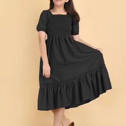 STARWORD Girls Puff Sleeve Cotton Fit & Flare Midi Dress-34