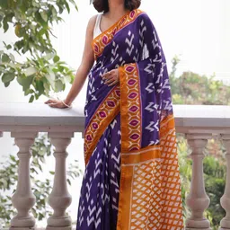 Moda Rapido Women Blue Pure Cotton Designer Block Print Saree-picture-26