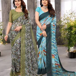 Moda Rapido Pack of 2 Floral Printed Pure Georgette Saree-image-47