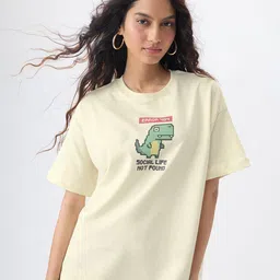 The Souled Store Women Typography Printed Round Neck Pure Cotton Oversized T-shirt-picture-43