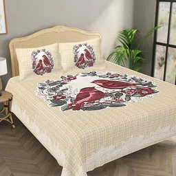 Aura Beige & Purple Ethnic Motifs 144 TC Pure Cotton King Bedsheet With 2 Pillow Covers-picture-8