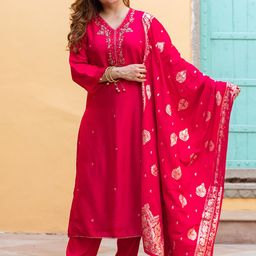 KALINI Women Ethnic Motifs Regular Sequinned Kurta with Trousers & With Dupatta-picture-32