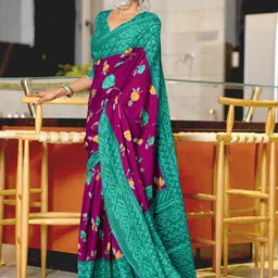 Purple Soft Mulcotton Floral Print Saree with Unstitched Blouse Piece-picture-25