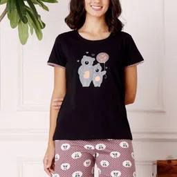 Bodycare Women Graphic Printed Round Neck T shirt & Pyjama Night suit-picture-14