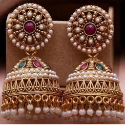 tulsi imitation Artificial Stones Studded & Beads Beaded Dome Shaped Jhumkas-30