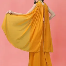 PARROT CREATION Geometric Embroidered Sequinned Georgette Kurti with Sharara And Dupatta image 3