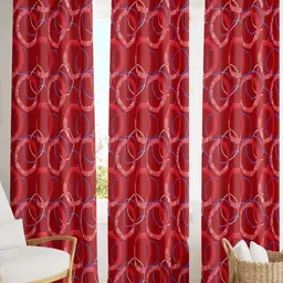 POORAK Red 3 Pieces Geometric Sheer Door Curtain-image-62