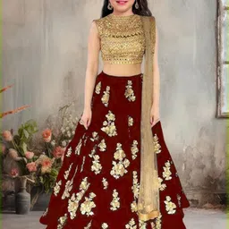 F Plus Fashion Girls Red Net Semi-Stitched Lehenga Choli-picture-36