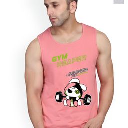 SLOWLORIS Pack Of 2 Printed Round Neck Sleeveless Bio-Wash Cotton Gym Vests-picture-30