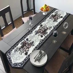 Kuber Industries Black & Grey Printed Cotton Table Runner-17