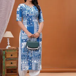 Clothy N Wave Ethnic Motifs Printed Tie Up Neck Straight Cotton Kurta-image-7