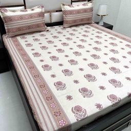 Pure Decor White & Purple Floral Pure Cotton 330 TC Queen Bedsheet Set 2.28 m x 2.53 m-image-12