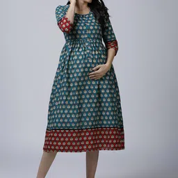 Mom For Sure by Ketki Dalal Ethnic Motifs Print Maternity Empire Dress-image-34