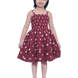 Shahina Fashion Girls' Strapless Maroon Knee-Length Polka Dot Mini Frock-image-41