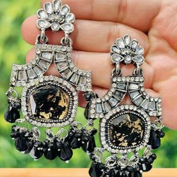 OPUS GEMS Artificial Stones Studded And Beaded Contemporary Chandelier Drop Earrings-image-86
