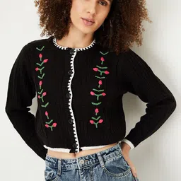 max Women Floral Crop Cardigan with Embroidered Detail-image-98