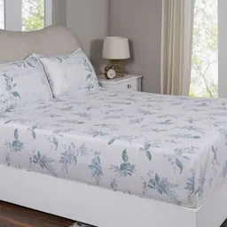 MASPAR Blue Printed Pure Cotton 300 TC Double Fitted Bedsheet Set 1.83 m x 1.98 m x 38 cm-image-29