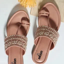 AROOM Women  Ethnic Embellished One Toe Flats-picture-36
