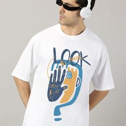 SLOWLORIS Men Graphic Printed Round Neck Oversized T-shirt-image-48