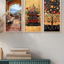 Kotart Brown & Red 3 Pieces Floral Wooden Wall Paintings-53
