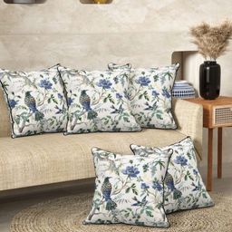 Aura Cream-Coloured Set of 5 Floral Square Cushion Covers-14