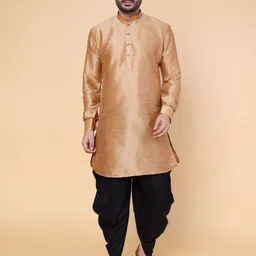 W & G Mandarin Collar Chanderi Silk Straight Kurta with Dhoti Pants-image-95