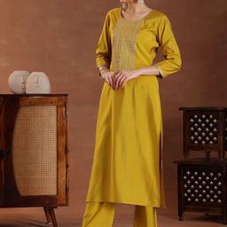Libas Floral Yoke Design Zari Straight Kurta With Trousers And Dupatta image 5