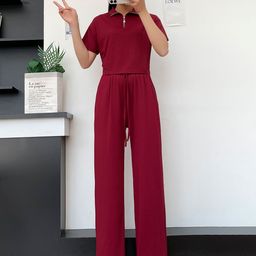 Lugo Polo Collar Neck T-Shirt With Palazzos Co-Ords-image-26