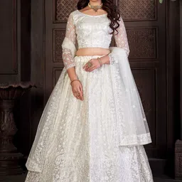Warthy Ent Embroidered Thread Work Semi-Stitched Lehenga & Unstitched Blouse With Dupatta-image-82