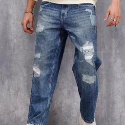 WROGN Men Slim Fit Mid-Rise Highly Distressed Heavy Fade Stretchable Jeans-picture-26