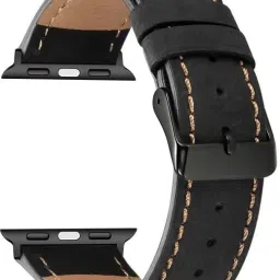 HIGAR Classic Leather strap band for 42mm / 44mm watch - Black Smart Watch Strap-image-7