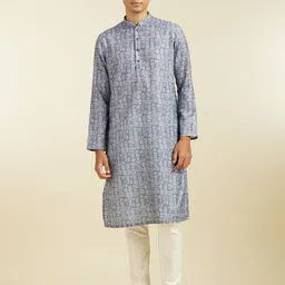 Diwas by Manyavar Men Abstract Printed Mandarin Collar Cotton Straight Kurta-picture-28