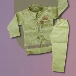 Qutie Ninja boy's Dupion Silk yellow Sherwani waistcoat and pyjama-25
