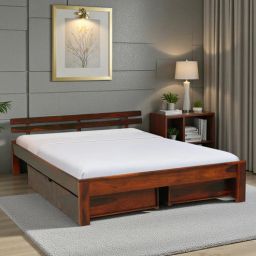 woodsworth from pepperfry Brakel Sheesham Wood Queen Size Bed In Honey Oak Finish With Drawer Storage-picture-30