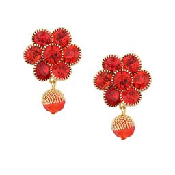 FirstBlush Gold Plated American Diamond Studded Floral Shaped Drop Earrings-image-93