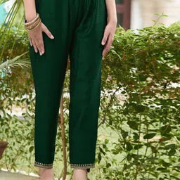 KALINI Embroidered Regular Sequinned Straight Kurta with Trousers & With Dupatta image 3