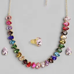 MANSIYAORANGE 18K Gold-Plated Crystal AD Gemstone-Studded Jewellery Set-56