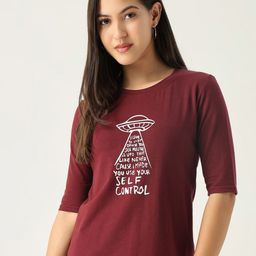 SHOWOFF Women Typography Printed Slim Fit T-shirt-image-80