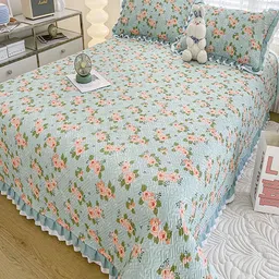 JC HOME Blue & Pink Printed Cotton Double King Bed & Pillow Cover-image-63