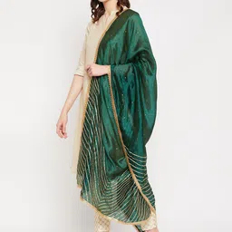 Clora Creation Green Embroidered Dupatta with Gotta Patti image 3
