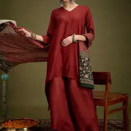 InWeave V-Neck A-Line Kurta With Palazzos And Dupatta image 5