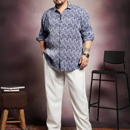 Instafab Plus Men Textured Spread Collar Casual Shirt-picture-37