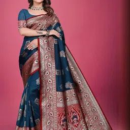 VS MALL Navy Blue Art Silk Sarees-image-25