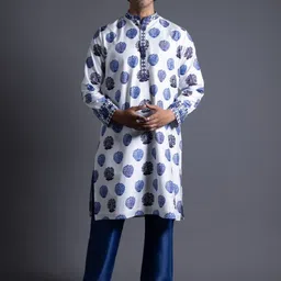 THETAA Men Ethnic Motifs Printed Regular Pure Silk Kurta with Trousers-picture-37