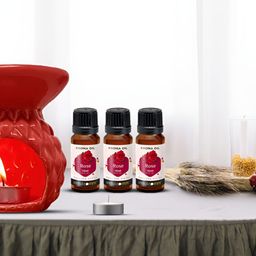 PEEPALCOMM 6Pcs Red Textured Ceramic T-light Aroma Diffuser With Rose Oils - 15 ml Each-image-97