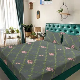 KLOTTHE Grey Floral 300 TC Cotton Blend Double Bedsheet in Book Fold Packing-image-57